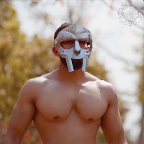 THE ANTIQUE HOUSE MF Doom - Máscara de gladiador de villano loco, 0.73 oz suave, acero, armadura, falso facial, medieval forjada a mano, romana, armadura, condenación, máscara de Halloween