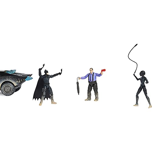 THE BATMAN-CONJUNTO DEFINITIVO BATMAN-DC COMICS- Figuras Batman, Catwoman Selina Kyle y el Pingüino 10 cm Articulados, el Batmóvil y 8 Accesorios (Solo en Amazon) -6063486- Juguetes Niños 4 Años +