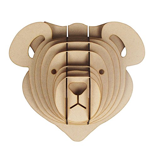 The Crafty Cow Trofeo de oso de peluche de madera grande y pequeño con cabeza de animal 3D para pared de niños - corte láser (grande)