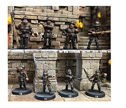The Grinning Gargoyle - Dados torcidos - Paquete de 8 guardias de ciudad - 28 mm de metal blanco de fantasía RPG sin pintar - Figuras de Pathfinder pintables - DnD Dungeon Monster Minis
