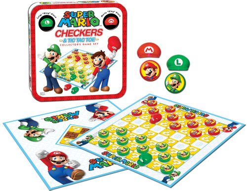 The OP USAopoly - Super Mario Checkers & Tic-TAC-Toe - Collector's Game Set - Featuring Super Mario Bros - Mario & Luigi - 6+ años - 2 Jugadores - Inglés