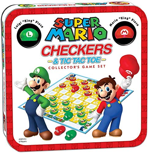 The OP USAopoly - Super Mario Checkers & Tic-TAC-Toe - Collector's Game Set - Featuring Super Mario Bros - Mario & Luigi - 6+ años - 2 Jugadores - Inglés