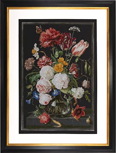 Thea Gouverneur - Kit de punto de cruz - Naturaleza muerta con flores en un jarrón de cristal - 2 - Aida negro - 14 unidades - para adultos - 785.07