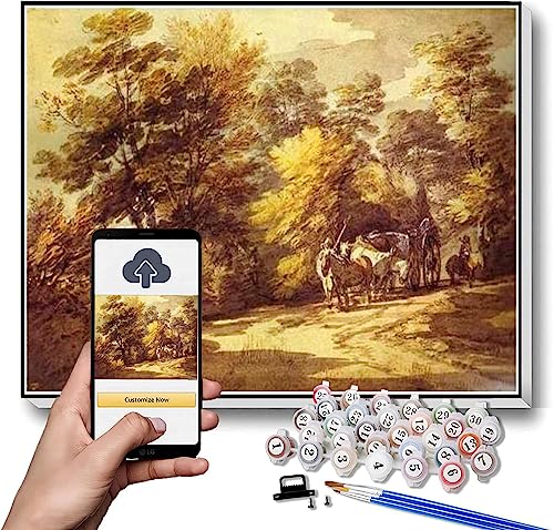 Thomas Gainsborough Kit de pintura al óleo, paisaje boscoso con un vagón en la sombra, kit de pintura por números para niños y adultos