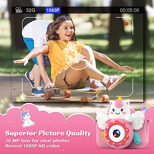 TIATUA Camara Fotos Infantil,1080P HD Selfie Video Cámara de Fotos para Niños,Videocámara Infantil con Pantalla de 2.0" y Tarjeta SD de 32 GB,Niños y Niñas de Años Regalos de Cumpleaño
