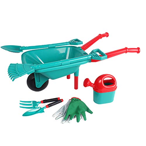 TikTakToo Set de jardín para niños con carretilla de 7 piezas, herramientas de jardín para niños, incluye regadera, guantes de jardín, pala, rastrillo, pala y tenedor.