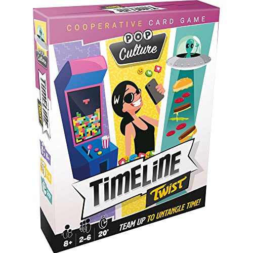 Timeline Twist Pop Culture Edition,Juego de trivia,Juego de estrategia,Juego cooperativo,Divertido juego familiar para niños y adultos,Tiempo de juego promedio de 20 minutos,Fabricado por Zygomatic