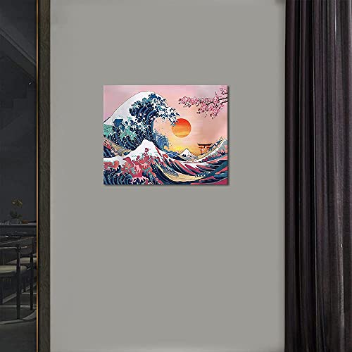 TISHIRON Pintura por números Ocean Kanagawa Waves Sunset Great Wave con pinceles de pintura y kit de pintura acrílica de 16 x 20 pulgadas para niños y adultos, regalos para principiantes, sin marco