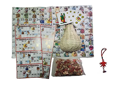 Tombola de sobre tradicional Napolitana y 96 carpetas + panera vimini 1 serie de números madera + tarjetas escoba triunfo solitario juego Navidad juegos de sociedad amuleto regalo