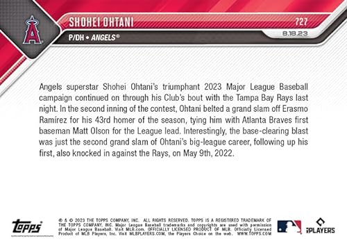 Topps Now MLB - Panini - Cartas de Beisbol - 001 - Shohei Ohtani - 43 HR - #727 - Cromos Baseball - World Trading Cards - Estuche Magnético + Sleeve Protector - Tarjeta Edición Limitada