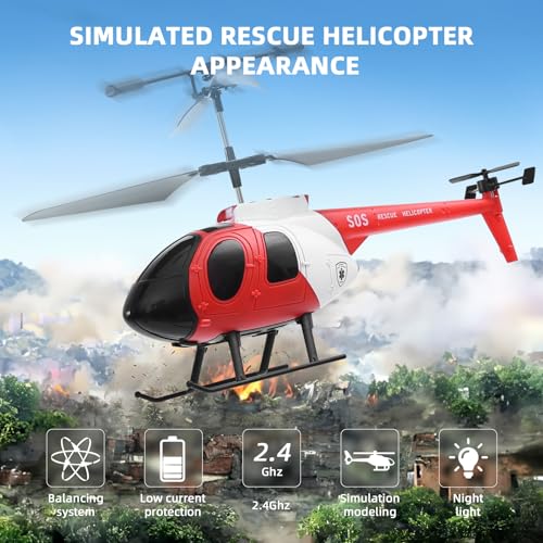 Toptrend Helicóptero de RC, helicóptero de rescate rojo para niños, avión teledirigido con pilas de 3,5 canales, micro aleación, mini serie militar, regalo para niños y adultos