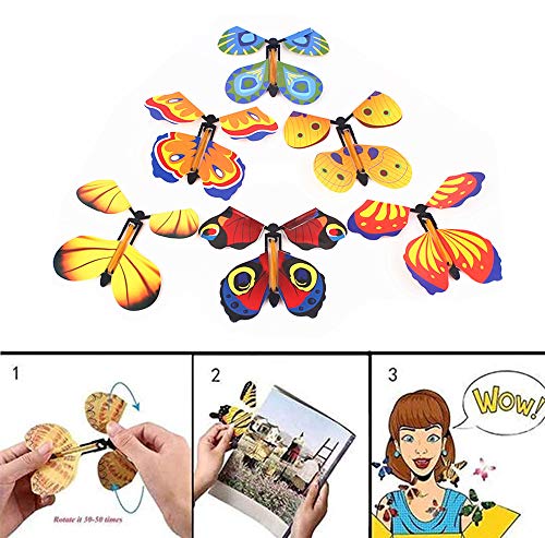 Topways 6 tarjetas de mariposa voladora mágica, tarjeta de mariposa de relojería, planeador volador, aniversario de boda, tarjeta de regalo sorpresa de juguete (color al azar)
