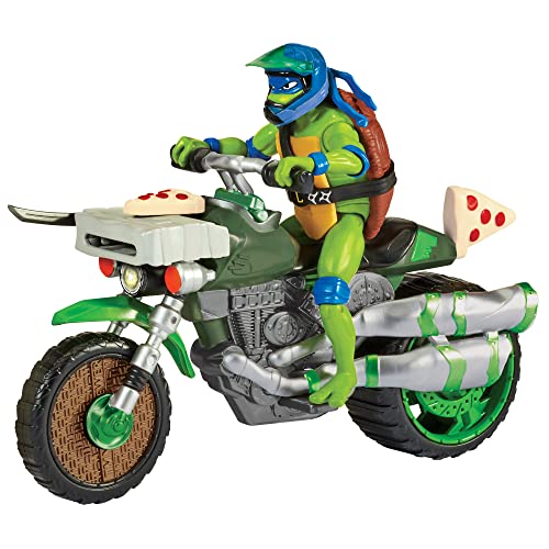 TORTUGAS NINJA - Ninja Kick Cycle Vehículo y Figura de Leonardo, Moto de Juguete y Personaje de la película Caos mutante, TMNT, para Fans, niños y niñas +4 años, Famosa (TU803100)