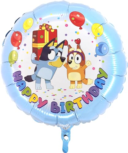 Toyland® Globo de Aluminio Redondo con Personaje de Feliz Cumpleaños Bluey y Bingo de 18 Pulgadas - Decoraciones para Fiestas Infantiles