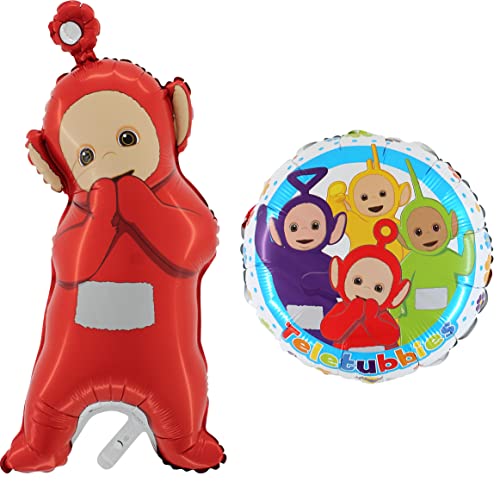 Toyland® Paquete de 2 Globos Teletubbies - Globo de Personajes Redondo y Globo en Forma de Po Rojo - Decoraciones para Fiestas Infantiles