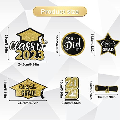 TOYMIS 20 Piezas Fiesta de Graduación 2023, 5 Estilos Palos de Centro de Mesa para Graduados Decoraciones de Graduación 2023 Toppers de Mesa para la Escuela Fiesta de Graduación (Negro, Dorado)