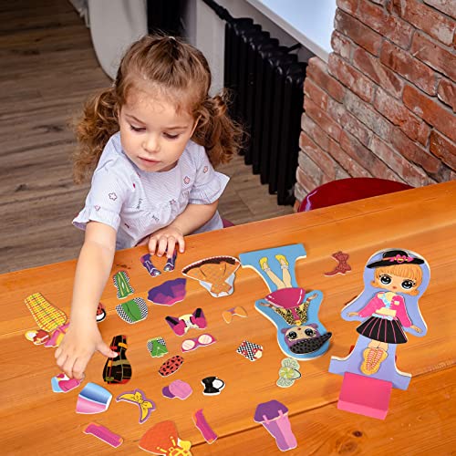 Toyssa Muñecas magnéticas para Vestir Vestir Muñeca Juego de Magnéticos Juguete de Madera Juguetes Montessori Educativo Juego de imitación Regalo para Bebés Niñas 2 3 4 5 6 años