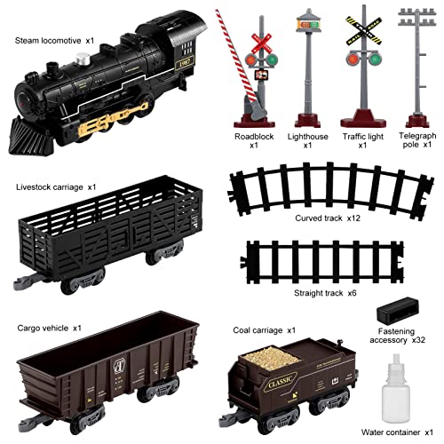 Toyvian Juego de trenes eléctricos para niños, juego de trenes con pilas, juego de tren con luces de humo para niños y niñas, 44CNQOHF019359OJGE