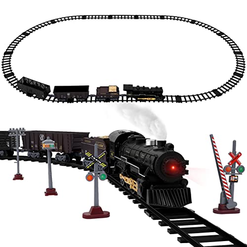 Toyvian Juego de trenes eléctricos para niños, juego de trenes con pilas, juego de tren con luces de humo para niños y niñas, 44CNQOHF019359OJGE