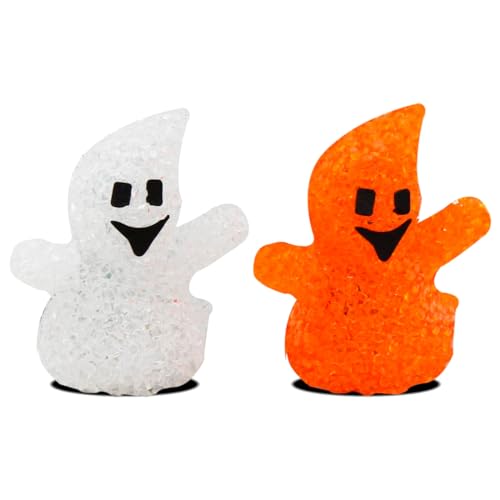 Tradineur - Pack de 2 Figura de Fantasma en Color Surtido, con Leds en el Interior, Especial para Halloween, con Medidas de 9 x 9 cm. Fantasma de decoración con Luces