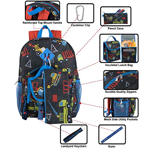 Trail maker de 6 en 1 mochila set con bolsa de almuerzo, caja de lápices, un llavero, un clip boy (construcción)