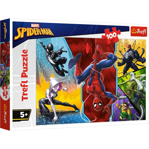 Trefl 100 Piezas, para niños a Partir de 5 años Puzzle, Color Patas Arriba, Verkehrt herum Marvel Spiderman