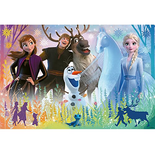 Trefl Junior - Frozen, Mágica Amistad - Puzles Glitter 70 Elementos, Cómodo Baúl con Asa, Coloridos Puzles con Personajes de Cuentos de Hielo, Diversión para Niños a partir de 4 Años