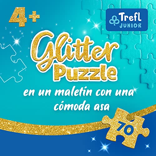 Trefl Junior - Princesas Felices - Puzles Glitter 70 Elementos, coloridos puzles con personajes de cuentos de hadas, princesas Disney, diversión para niños a partir de 4 años