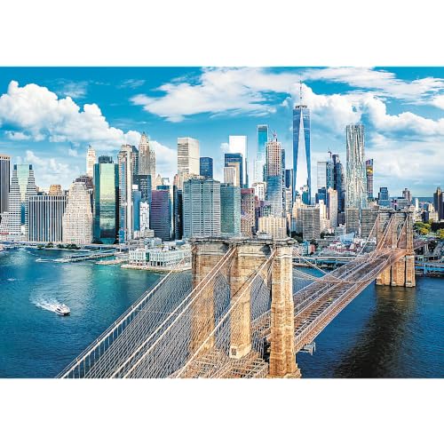 Trefl - Puente de Brooklyn, Nueva York, EE.UU. - Puzzle de 1000 Piezas - Paisaje Urbano, Rascacielos, Entretenimiento Creativo, Diversión, Puzzles clásicos para Adultos y niños a Partir de 12 años