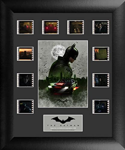 Trend Setters DC Comics – The Batman – Gotham City – Batmobile – FilmCells 11" x 13" Presentación de montaje en miniatura – Diez (10) clips de película de 35 mm – Edición limitada oficial de colección