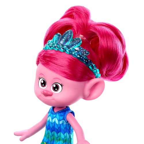 Trolls 3 Todos Juntos Muñeca Reina Poppy con pelo rosa, inspirada en la película, juguete +3 años (Mattel HNF13)