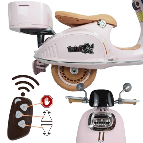 Twinly - Moto Eléctrica para niños SCOOTLY - Motocicleta Infantil con Mando a Distancia- Cargador y batería 6V hasta 40min – Acelerador de Pedal - Maletero, USB, luz y MP3 Bluetooth