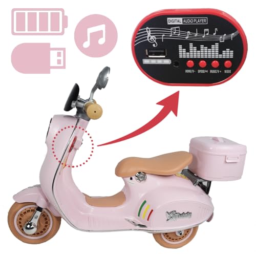 Twinly - Moto Eléctrica para niños SCOOTLY - Motocicleta Infantil con Mando a Distancia- Cargador y batería 6V hasta 40min – Acelerador de Pedal - Maletero, USB, luz y MP3 Bluetooth