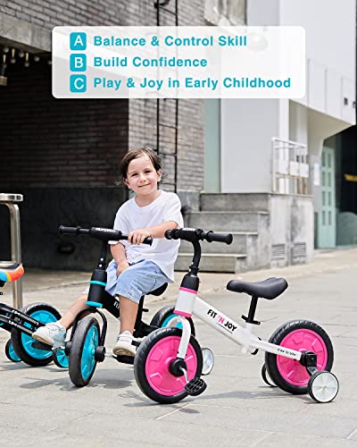 UBRAVOO Fit 'n Joy Bicicleta de Equilibrio 4 en 1 con Pedales y Ruedas de Entrenamiento, Triciclo para Andar en Bicicleta para niños pequeños 2-5