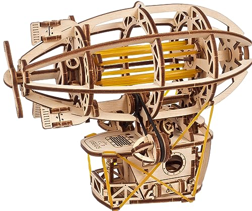 UGEARS Steampunk Airship - Ugears Wooden 3D Puzzles for Adults - Wood Mechanical Model with Moving Parts for Adults to Build - Building Kits Brain Teaser Puzzles - Retro Airship Wooden Models