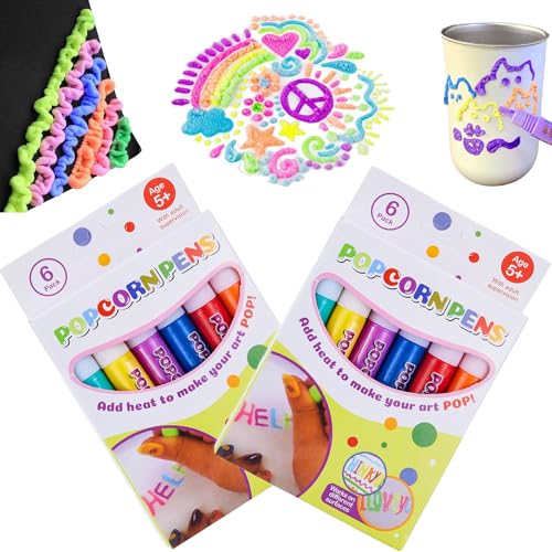UGIF Magic Puffy Pens, DIY Bubble Popcorn Drawing Pen, Colour DIY Bubble Popcorn Drawing Pens, Print Bubble Pen Puffy 3D Art Safe Pen, Magic Popcorn Color Paint Pen, for Greeting Birthday Cards