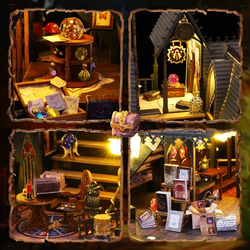Ulikey Casa de Muñecas en Miniatura, Kit de Casa de Muñecas de Madera Kits de Modelos de Decoración, Kit de Book Nook DIY 3D para Adultos Niños Cumpleaños Regalos (Casa Mágica)