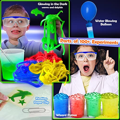UNGLINGA Kit Científico con 100+ Experimentos para Niños 4-12 Años, Kit de Ciencias Juego de química, Arena Mágica, Excavación de Piedras Preciosas, Volcán, Gusanos Brillantes, Reacción Efervescente