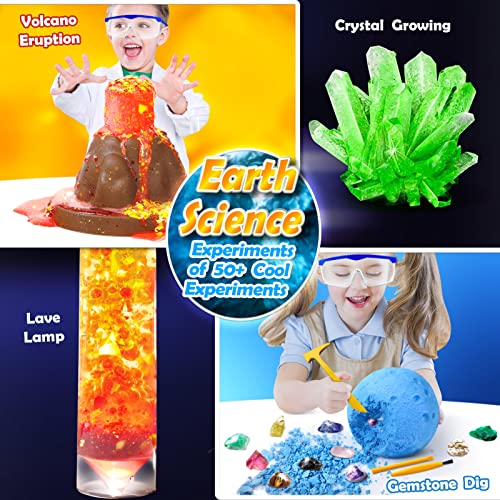 UNGLINGA Kit Científico con 50+ Experimentos de Ciencias para Niños 4-12 Años, Juego de química, Excavación de Piedras Preciosas, Volcán, Cristal de Cría Stem Juguetes