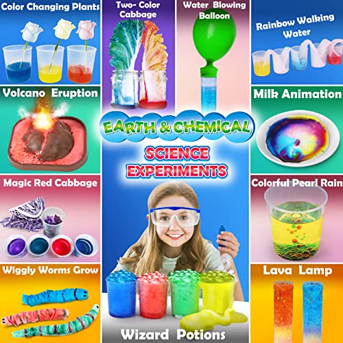 UNGLINGA Kits de ciencia 30+ experimentos para niños de 4 5 6 7 8 9 10 años, juguetes educativos STEM, regalos para niños y niñas, juego de química, bola rebotante, volcán, herramientas científicas