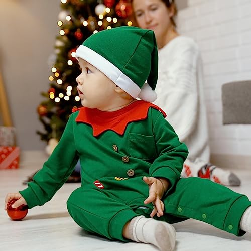Unisexo Disfraz de Elfo Ropa,Disfraz Papa Noel Bebe Niño Recién Nacido Mono Bebe niñas y niños Mi Primera Navidad (Verde-B, Recién Nacido-3 Meses)