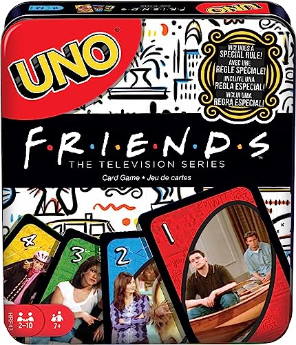 UNO Friends Juego de cartas para noche familiar con gráficos temáticos de programas de televisión y una regla especial para 2-10 jugadores [Exclusivo de Amazon]