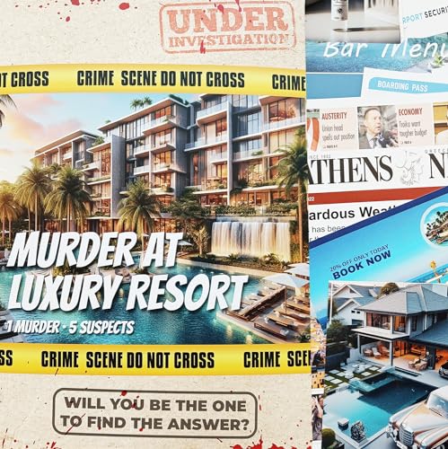 Unsolved Murder Mystery Game - Cold Case Files Investigation Detective Clues/Evidence - Resuelve el crimen - Para individuos, noches de citas y grupos de fiesta "Murder At Luxury Resort"