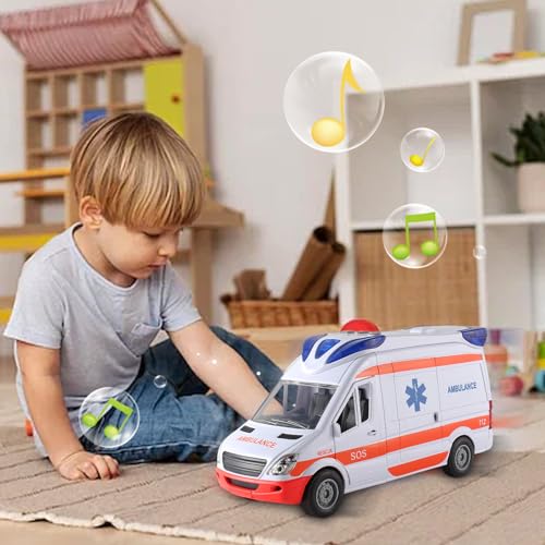 Upruya Camión de Juguete Ambulancia | Vehículo de Rescate Urbano con Luces y Sonido | Juegue el Juguete de Ambulancia con Camilla, vehículo de Ambulancia, Coche de Juguete para niños pequeños