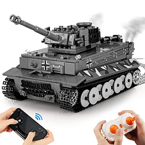 URGEAR Tiger Tanque Juguete - RC Technic Bloques de Construcción, Modelo Militar Tank Building Blocks Set, WWII Recargable Ejercito con Control Remoto y Aplicación para Adultos y Niños
