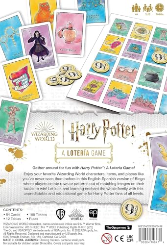 USAopoly Lotería de Harry Potter | Juego de Azar Tradicional de la Lotería Mexicana | Juego de Estilo Bingo con Ilustraciones e Ilustraciones Personalizadas de películas de Harry Potter