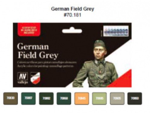 Vallejo 70181 Model Color - Colores Acrílicos, German Field Grey, 17 ml, 8 uds