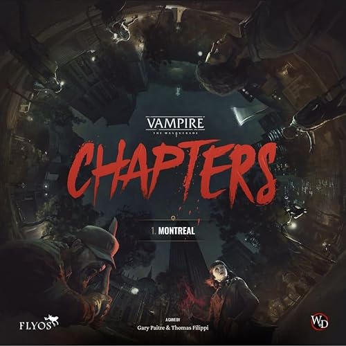 Vampire: The Masquerade - Chapters: Montreal - Un juego de mesa cooperativo impulsado por historias - para adultos - A partir de 18 años - 1 a 4 jugadores - 30 minutos por jugador - Fabricado por