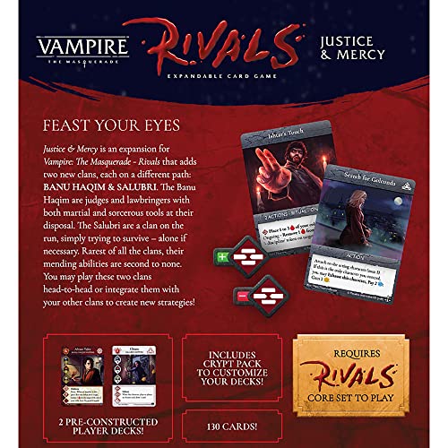 Vampire: The Masquerade Rivals Juego de cartas expandible: Justice & Mercy - Juego de cartas de clan, a partir de 14 años, 2-4 jugadores, 30-70 minutos