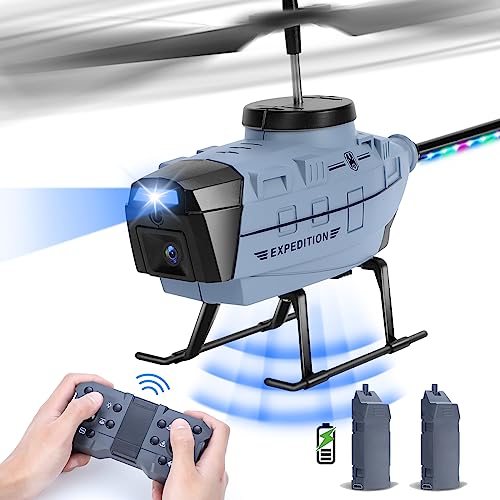 VATOS Helicóptero teledirigido para evitar obstáculos, helicóptero RC de 2,4 GHz con 4 canales, avión teledirigido, un botón de inicio, aterrizaje con luces LED, regalo de cumpleaños para niños